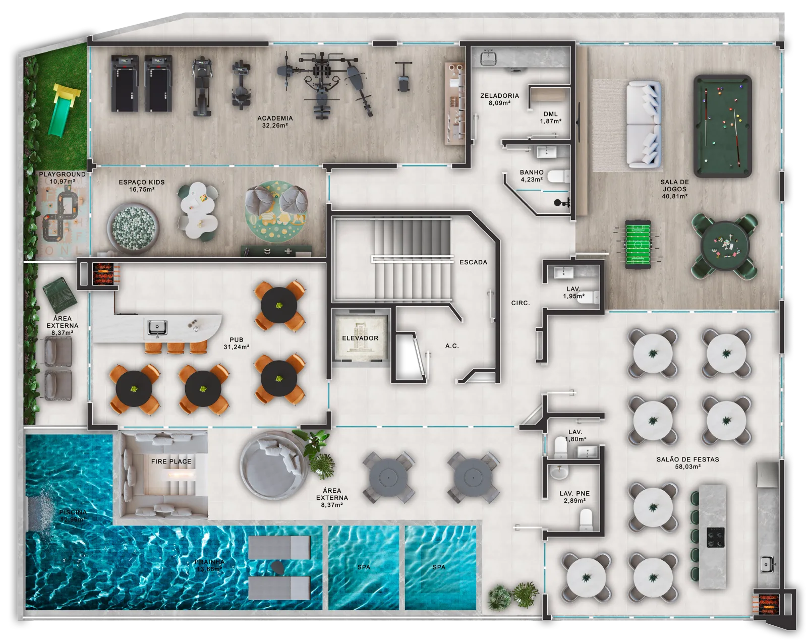 Planta humanizada do pavimento de lazer